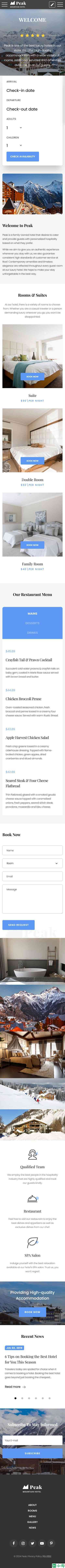 雪山之巅奢华酒店单页模板-手机预览